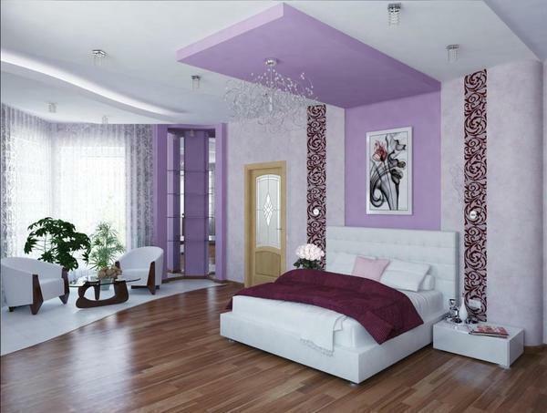 Norėdami violetinė miegamasis dizainas buvo darni, būtina pasirinkti tinkamą baldų ir dekoro elementai