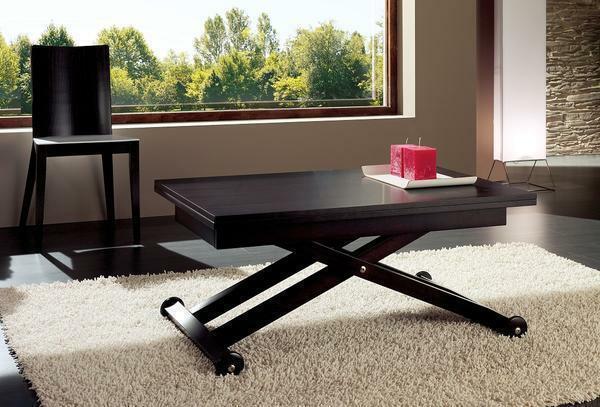 Transformasi tabel yang sempurna untuk ruang tamu, dibuat dalam gaya hi-tech