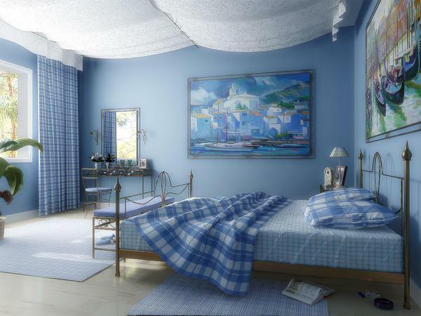 The painting in blue tones will be a good addition to the blue wallpaper
