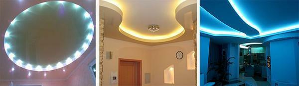 streç tavan lambaları için: noktası için LED türleri ve güç halojen lambaların bir fotoğraf