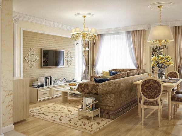 Vierashuone on sisustettu klassiseen tyyliin, on tarpeen kiinnittää huomiota laatuun ja käytännöllisyyttä huonekaluista