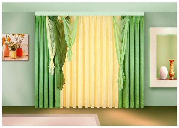 Various color combinations of curtains add accents to the design of the room