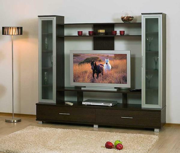 Schieben Sie in den Raum: Bilder von Möbeln, eine TV-Wand in der Wohnung, Gehäuse-Design, den klassischen Look der Ukraine