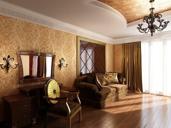 Wallpaper in the living room photo interior: design of curtains, liquid beautiful wallpaper, Italian in Khrushchev, with monograms for painting