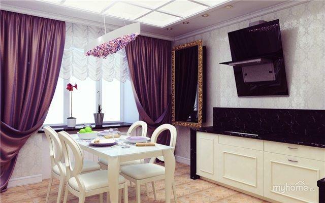 Lilac curtains: violet in the interior, photo, kitchen, living room in lilac tones, wallpaper and bedroom design