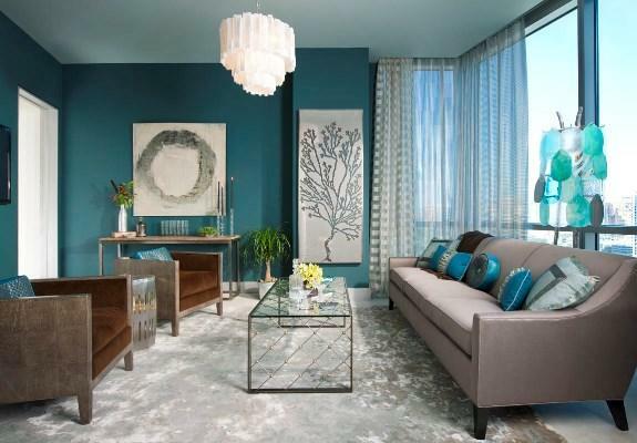 desain Turquoise interior akan membuat ruang tamu lebih asli dan bergaya