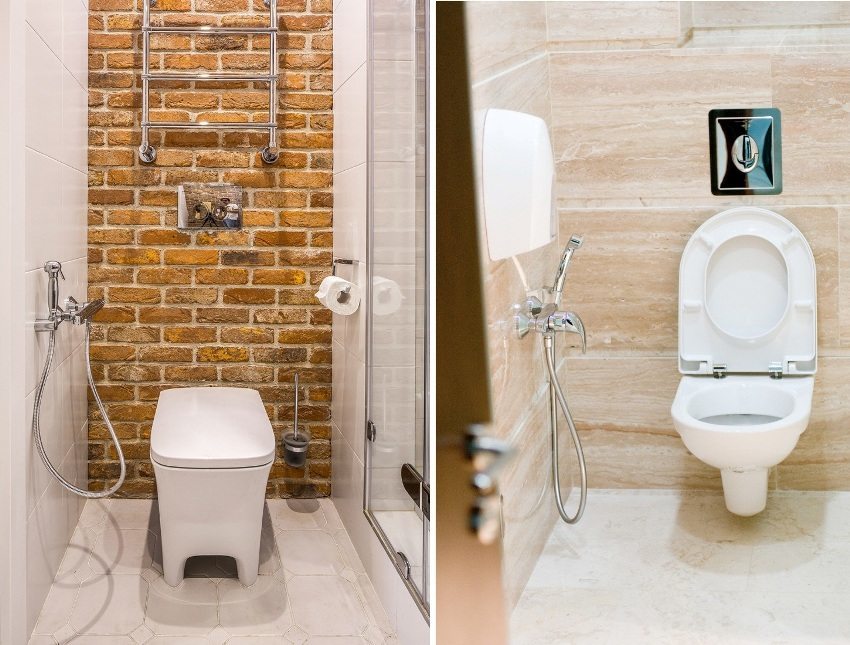 Examples wall hygienic shower mixers installed in the toilet