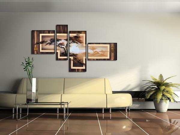 Modulære malerier i det indre av stuen Bilde: Hall for moderne, veggmontert design