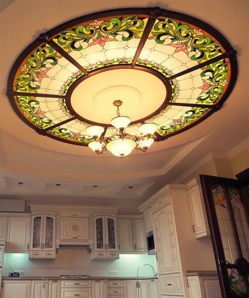 The stained-glass ceiling perfectly fits into any interior, making it more refined and rich
