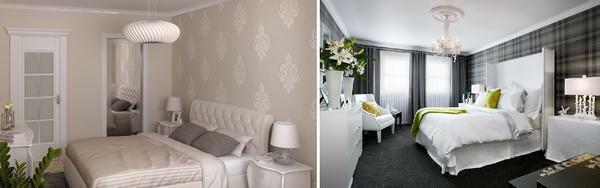 Notranjost enobarvni ton pastel spalnico lahko oživili s pomočjo vključkov drugih odtenkov barvne palete: siva in bež