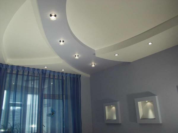 yüksek tavanlar için Tavan lambaları: oda içinde düz lambalar aydınlatma, odada LED fotoğraf