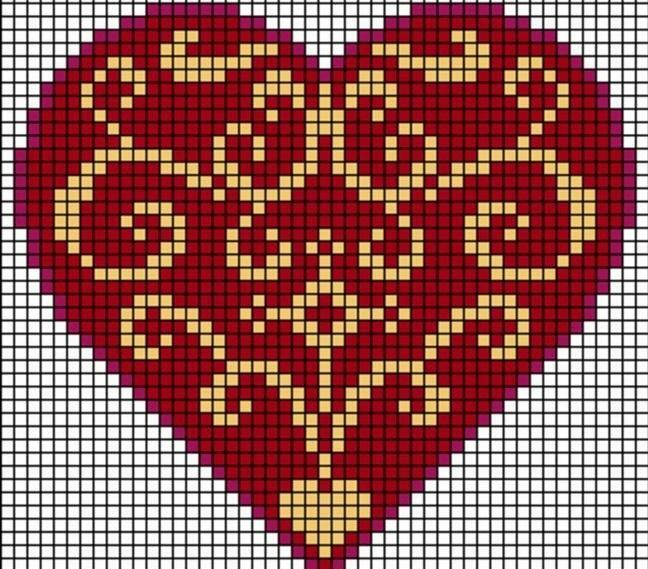 Cross-stitch embroidery design: hearts like embroidering a cross, embroidered waltz and sets, melange flowers