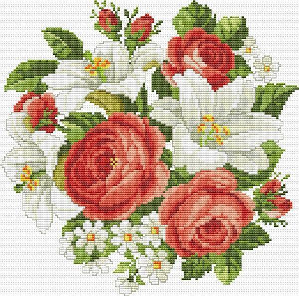 Roses are embroidered from time immemorial, they found their place not only in paintings, but also decorate home textiles