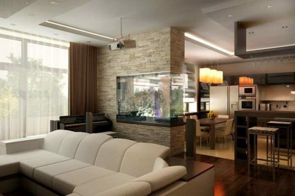 A large aquarium is not only an ornament walls, but also an emphasis in the interior
