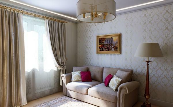 Light wallpaper with a small pattern will look great in a small living room