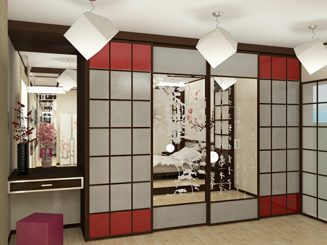 Projeto do quarto no estilo japonês ou interior na versão chinesa do feng shui