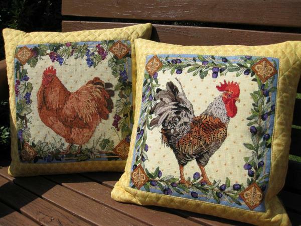 Embroidered cockerel on canvas or pillow will be an excellent gift for friends or relatives