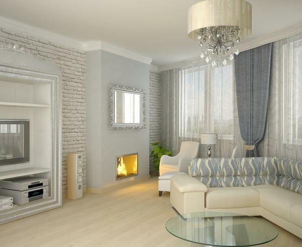 To complement the interior of the room can be a fireplace, paintings or other decor