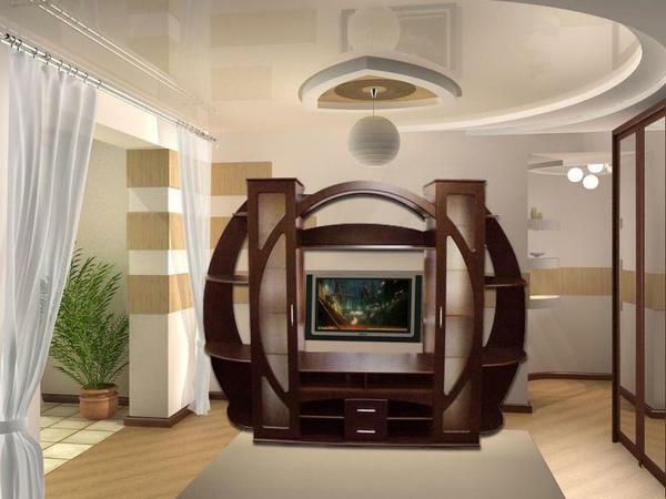 The round wall in the living room not only looks original, but also quite practical