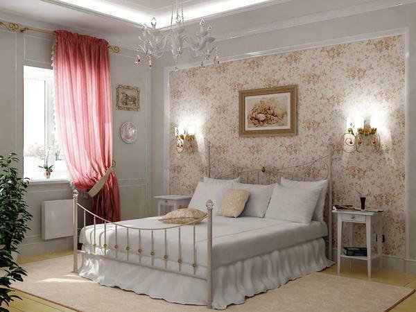Glavna značilnost spalnice v stilu Provanse - to je sveža, nastala svetlobni toni