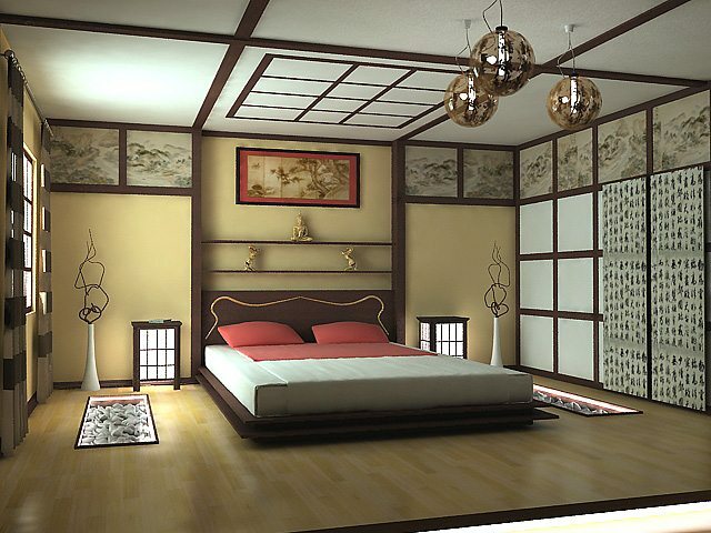 Guļamistabas dizains japāņu stilā