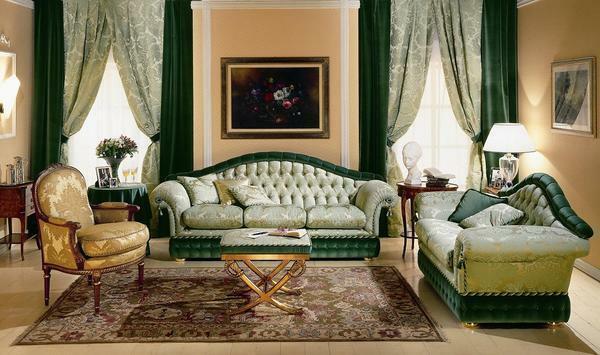 Välttää yksitoikkoisuus, pehmustetut huonekalut pitäisi olla väri, joka erottuu lattialle ja seiniä vasten