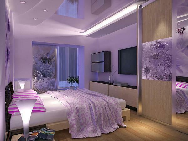 Violetinė spalva puikiai tinka miegamajame, pagamintas pagal Feng Shui