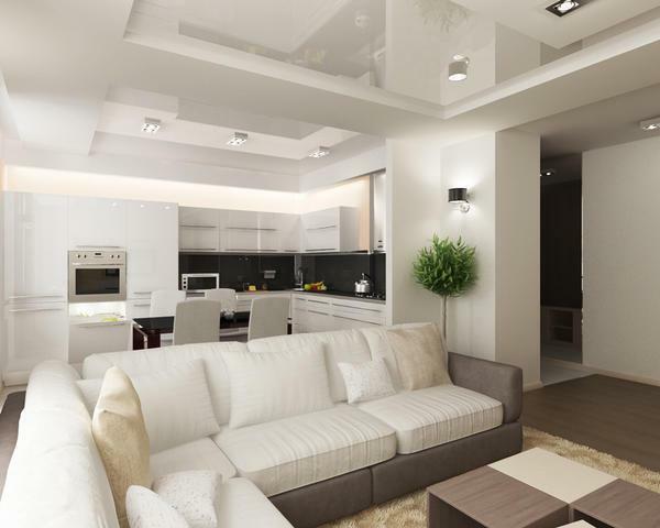 In order for the kitchen-living room to be comfortable and comfortable, you should think in advance of the design of such a premise