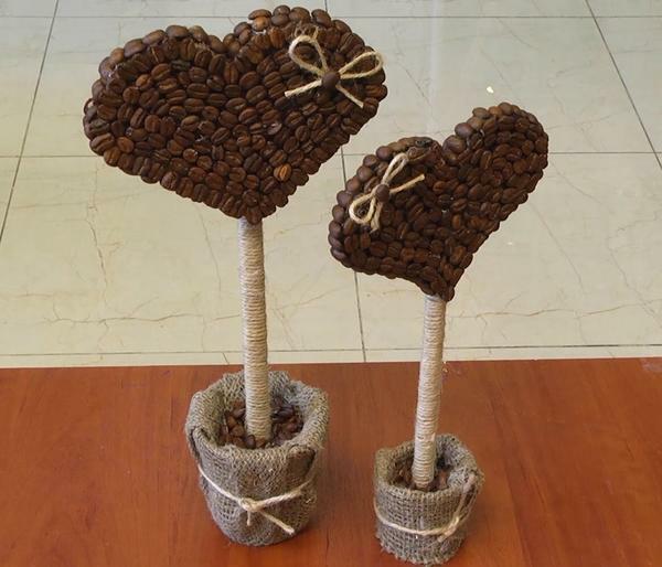 Topiary de granos de café: con las manos foto, Master Cup clase de vuelo, videos instructivos, micras corazón, árbol