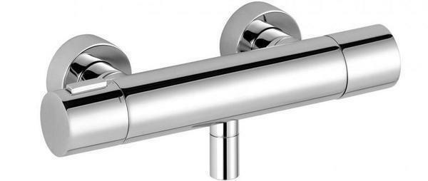 The thermostatic mixer has two handles - for adjusting the water temperature and adjusting the flow head