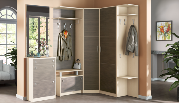 In a small hallway is to place a compact corner cabinet, which takes up a minimum of space
