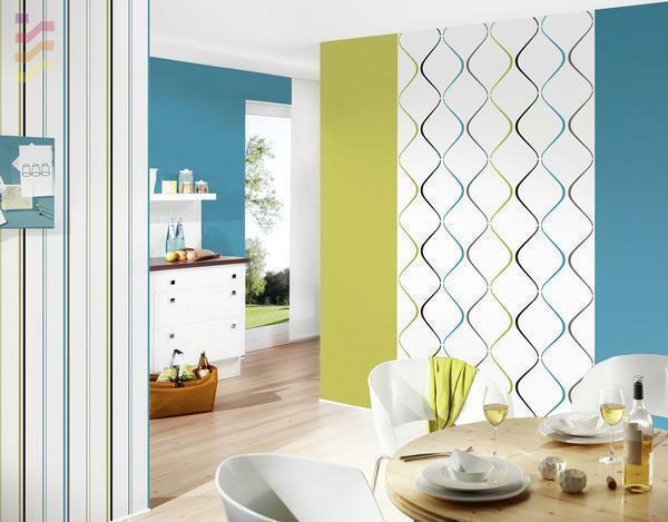 Kombinuoti tapetai virtuvės interjero Nuotrauka: dizainas kaip apklijuoti skirtingų derinių, kaip paskirstyti zoną