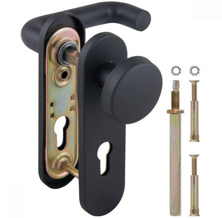 As a rule, the fire handle mounting kit contains all the necessary parts and fasteners.