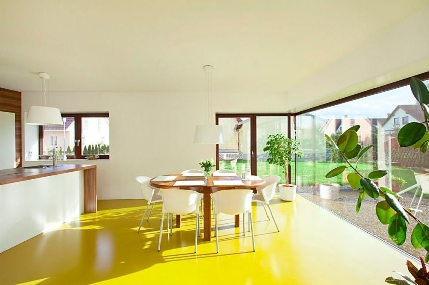 Modern linoleum floor leads to the bright element in the interior