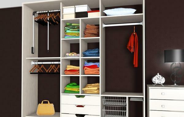 Cabinets-compartments contain special metal or aluminum tubes, which are convenient to hang clothes hangers with outer clothing