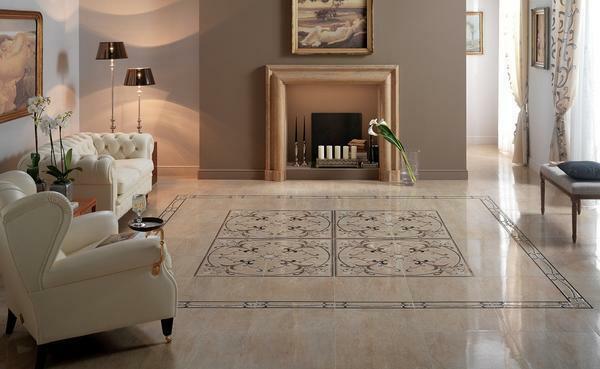 For the living room it is better to choose a tile of light colors, as it visually expands the room