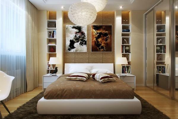 Visually expand the narrow bedroom will help mirrors built into the cabinet