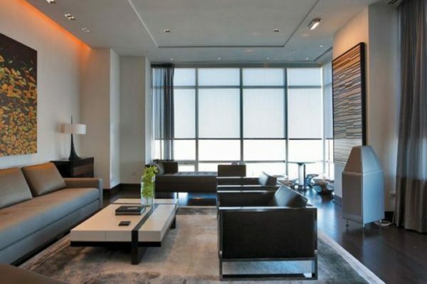 Living Room Furniture gaya berteknologi tinggi: bentuk ringkas, logam, warna dingin.