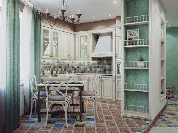 A small kitchen with country style can be played with the color of wallpaper