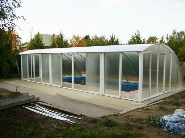 The simplest pool-greenhouse can easily be built with your own hands, using for this purpose polycarbonate or other translucent materials