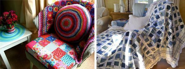 yastıklar, mobilya battaniye, yatak örtüleri: patchwork tekniği yardımıyla ev için abartılı ve özel öğeler oluşturabilirsiniz