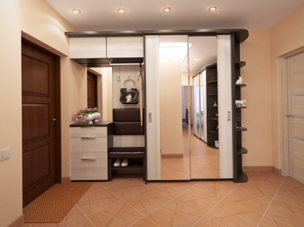 The wardrobe with a mirror fits well in any interior, regardless of its style