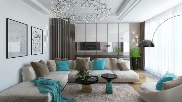 To complement the interior of the living room will help bright elements of the decor