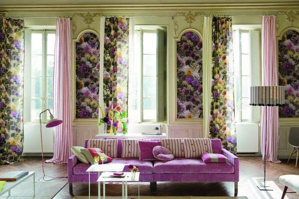 Floral panels can be hung behind the couch