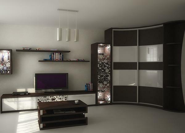 The corner element of a modern wall can be a cabinet, cabinet or table