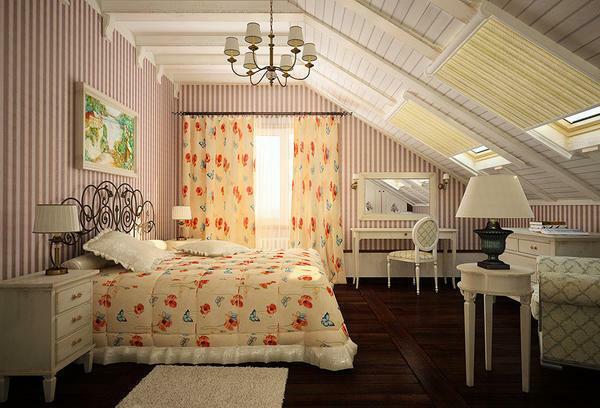 Mansard room is very suitable for decorating a bedroom in the style of Provence