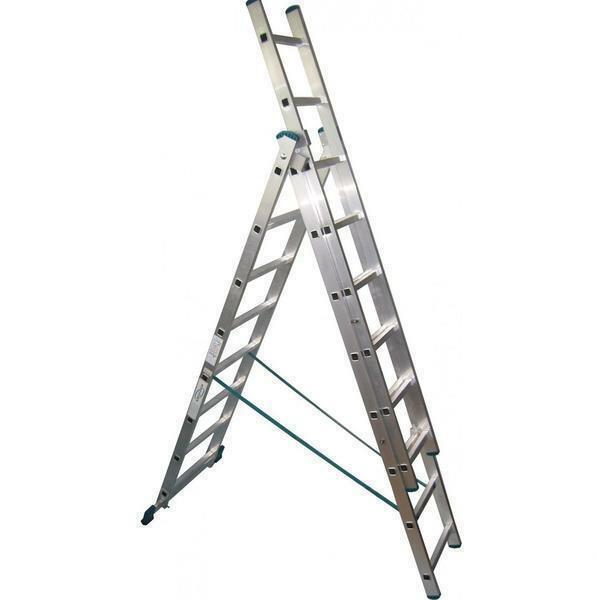 Ladder Alyumet 3x12 ist mit rutschfesten Gummibändern ausgestattet, so kann es auf nasse Oberflächen verwendet werden,