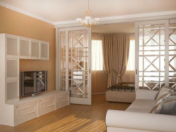 Innen Wohnzimmer mit einer Trennwand: für Zoning, Foto und Design-Zimmer, dekoratives Glas, wie man