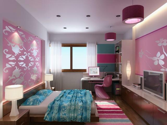 Yatak odasında Aydınlatma: Bir fotoğraf, spot ışık, küçük bir komodinin üzerine başucu lambası, modern bir duvar seçenekleri