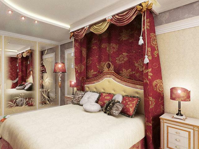 Guļamistaba austrumnieciskā stilā: foto un dizains, interjers ar savām rokām, neliels dizains, apdares aizkari